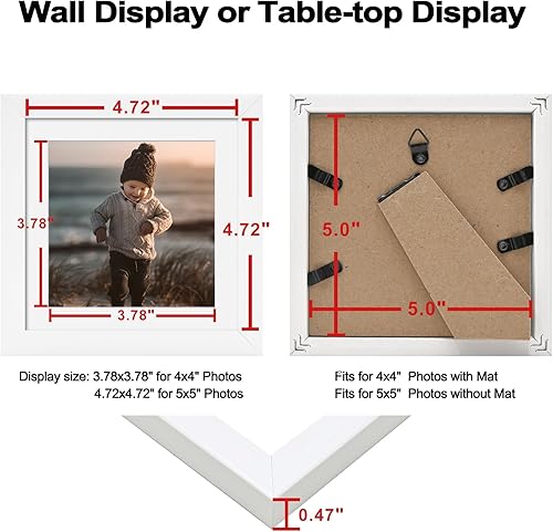 Vista 26 de KINLINK Juego de 4 portarretratos de 12 x 12 pulgadas, cuadrados de madera mate de 8 x 8 pulgadas con plexiglás para 8 x 8 pulgadas con paspartú