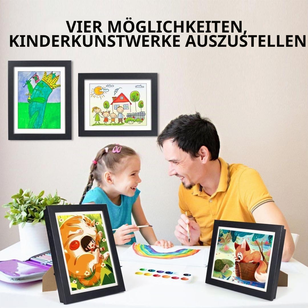 2 Stück Bilderrahmen Kinderzeichnungen A4,Bilderrahmen Aufklappbar für Kinderbilder,Frontöffnung Phoframe für Kunstwerke,Kunstprojekte,mit Aufbewahrung,Tief zum Befüllen(Schwarz)