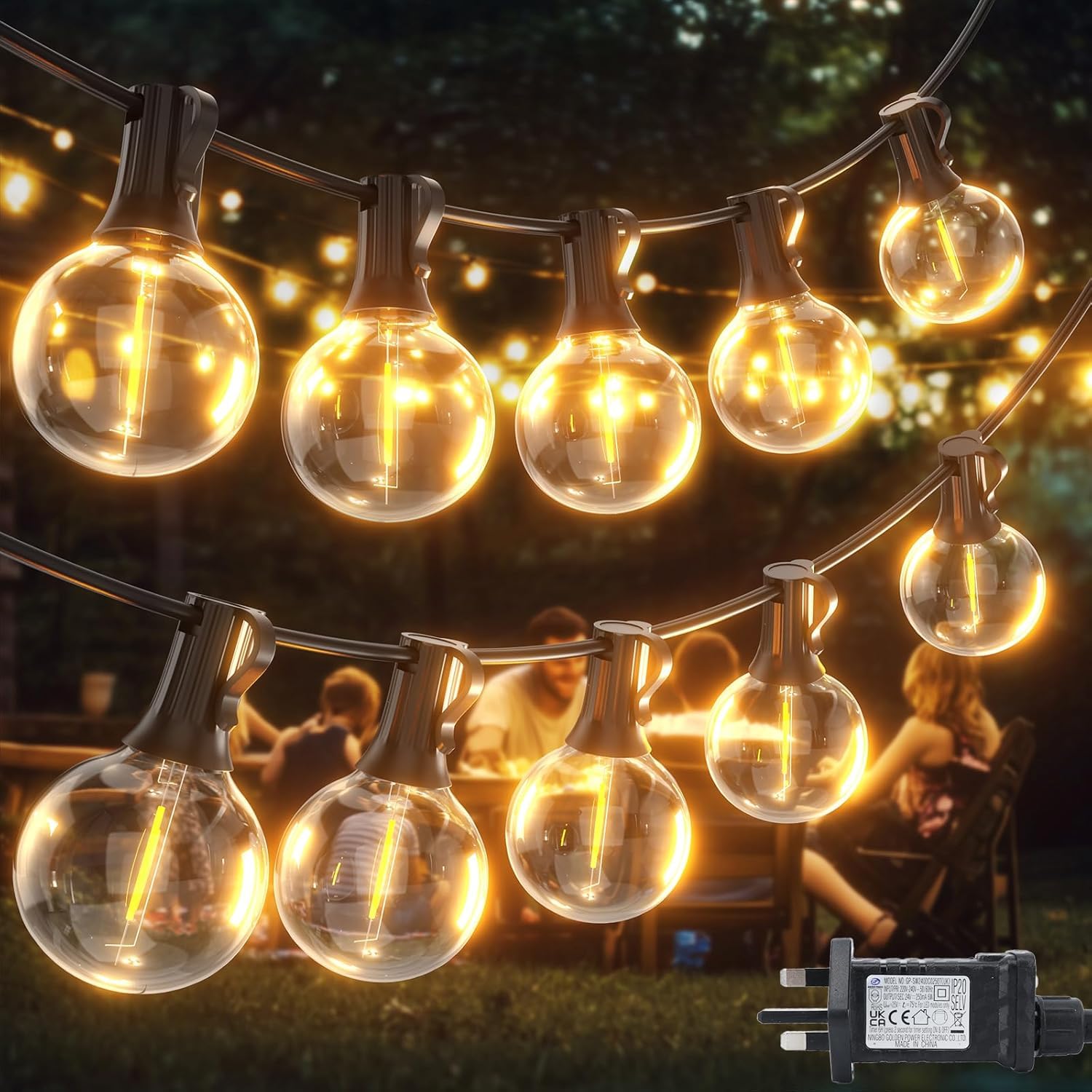 Ghirlanda di luci LED per esterni, corrente: 30,5 m, illuminazione esterna, G40, lampadine da giardino
