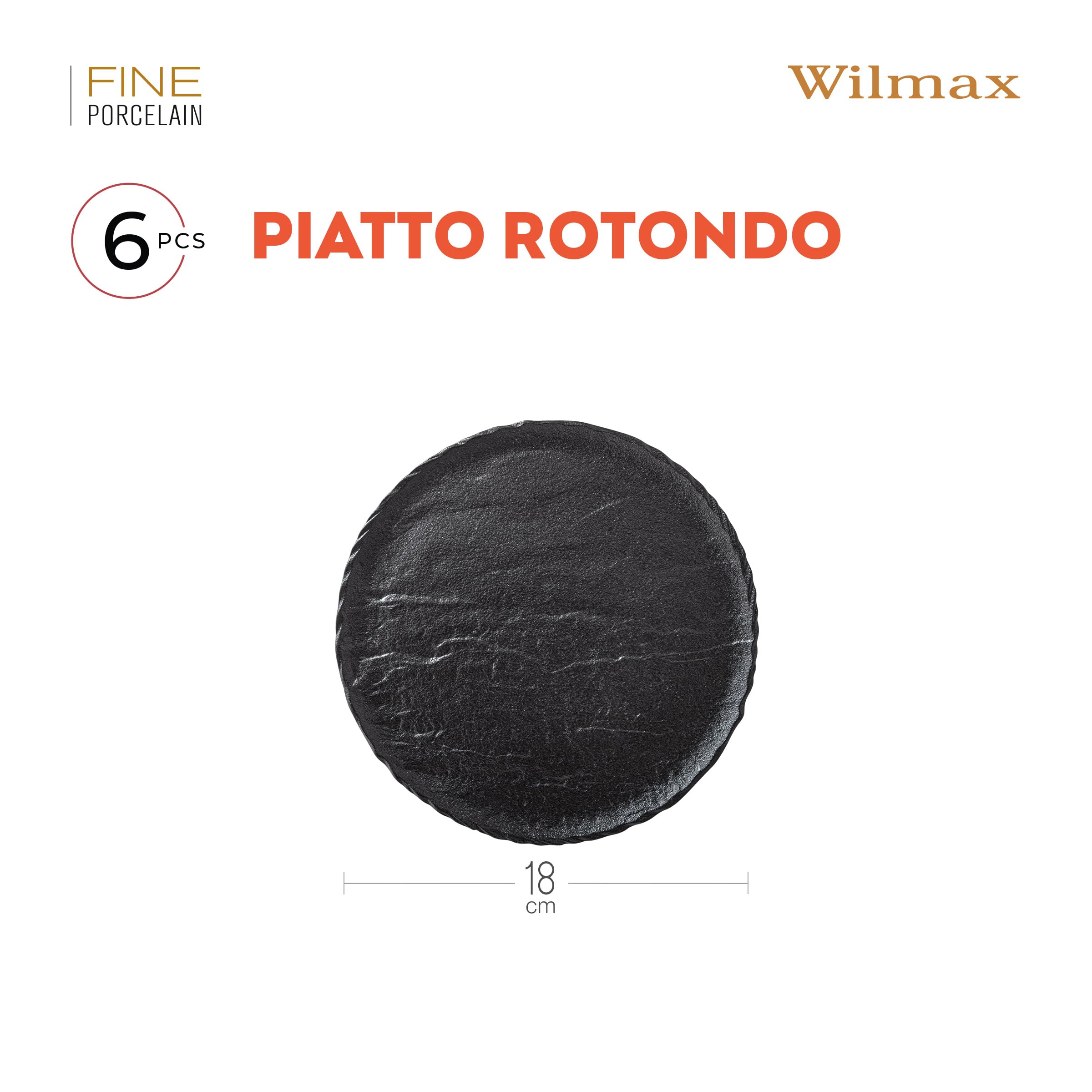 Wilmax - Piatti - 6 pezzi in porcellana - piatto piani neri - Imitazione pietra - Usi domestici e ristorazione - Smalti a mano - Lavabili in lavastoviglie