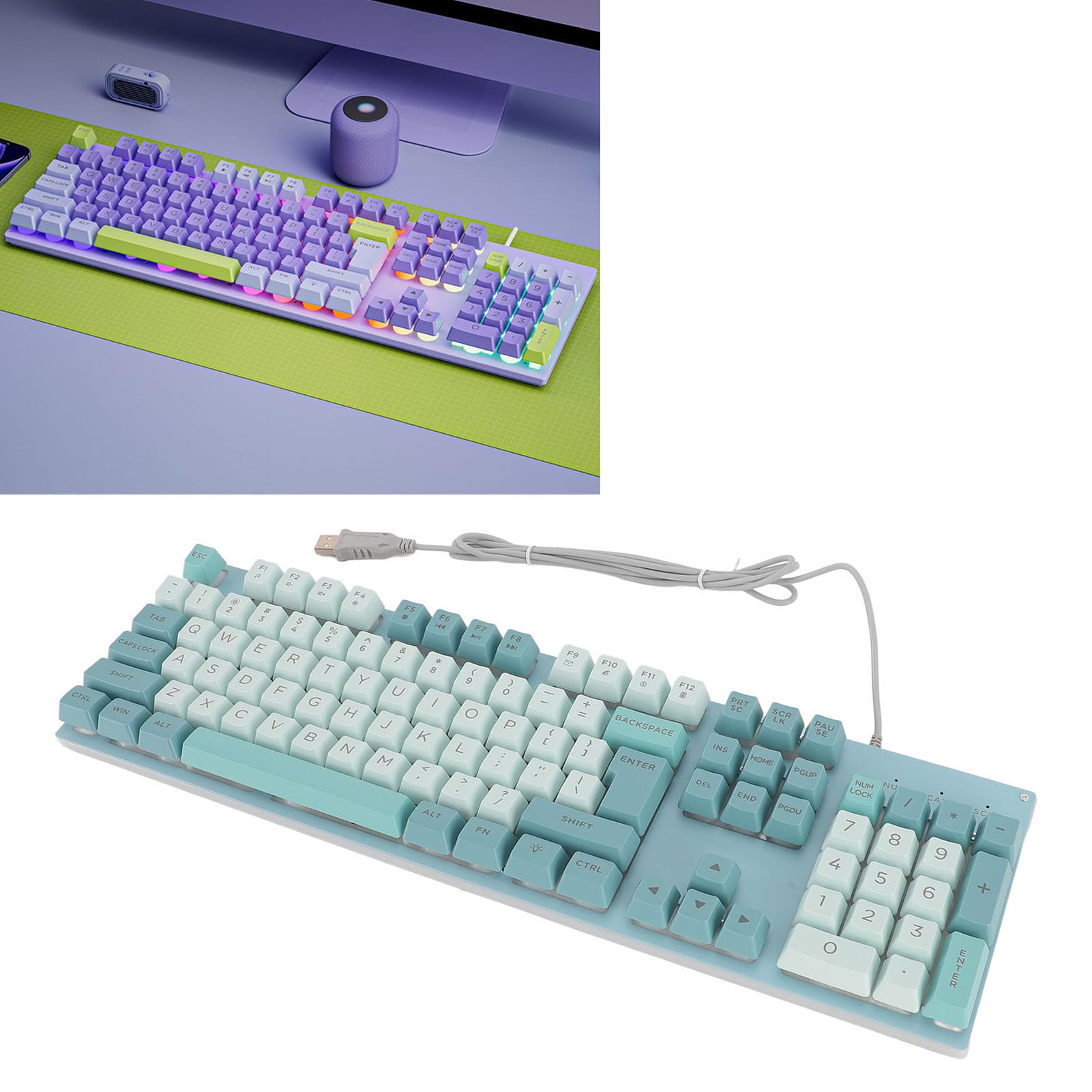 Przewodowa Klawiatura do Gier, Podświetlana Klawiatura do Gier RGB z Dużym Metalowym Panelem z Nadrukiem, Podświetlana Klawiatura Teclado Mecanico do Laptopa Komputerowego (Sky