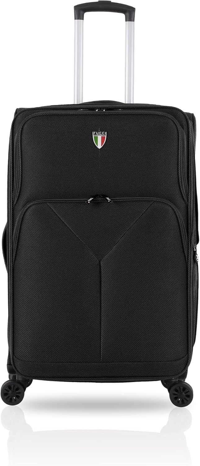 TUCCI Italy Tripletta 26" Black Softside Spinner Wheel