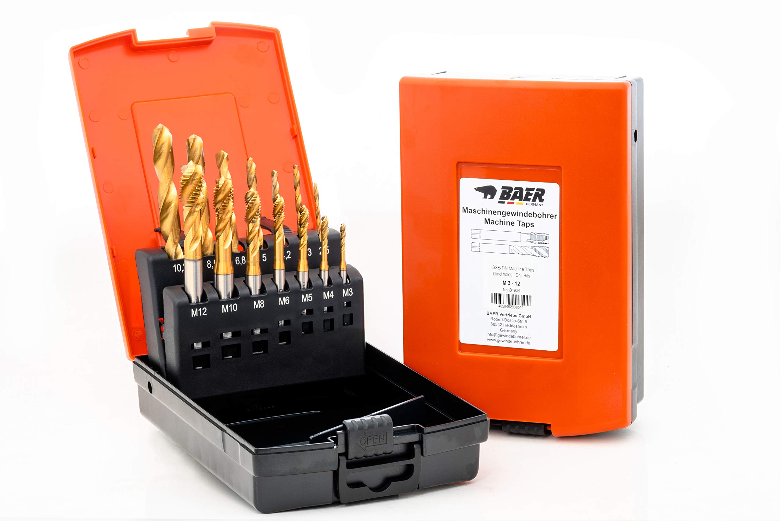 BAER Set HSSE-TIN: Taraud machine à taraud | M3-12 – Kit de coupe filetée