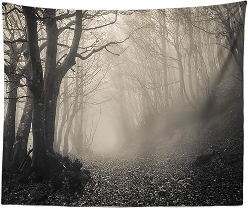 Berry Tapiz de bosque embrujado de terror, niebla misteriosa, decoración gótica, arte de pared, tapiz para dormitorio, sala de estar, dormitorio,