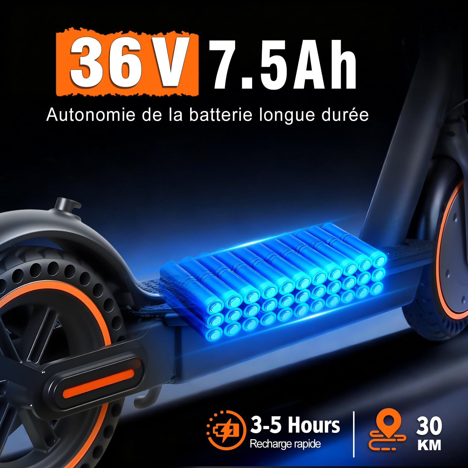 Trottinette Electrique – Moteur 350W (500W crête) 25km/h, Batterie 36V 7,8Ah Autonomie 30km, Pliable Ultra Légère 12kg, Pneus Pleins increvables, Double Freinage, Confortable pour Adulte et Ados