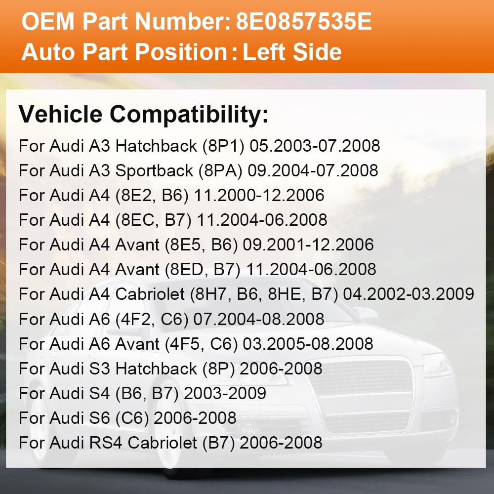 SENZEAL Cristal de Retrovisor Calefactable Lado del Conductor para Audi A3 S3 2003-2008 A4 S4 2000-2009 A6 S6 2004-2008 8E0857535E (Izquierda)
