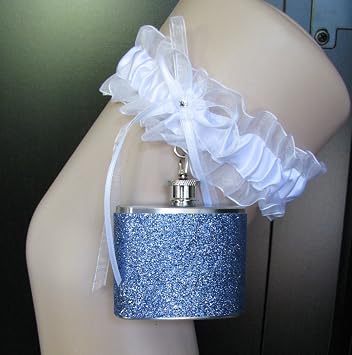 Garter Flask Lace Garter & Light Blue Glitter Stainless Steel Liquor Hip Flask Bridesmaid Bride Wedding Party Gift