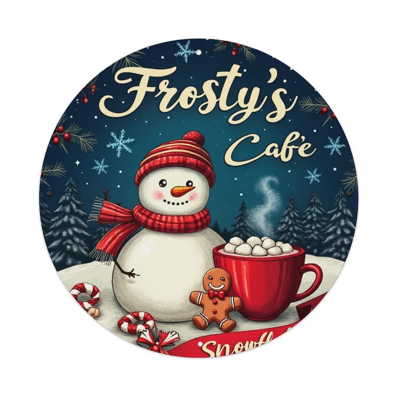 Jdyansheng Vintage Frosty Snowman Hot Cocoa Scene Tin Sign Metal Poster Metal Signs For Home Man Cave Bar Cafe Kitchen Laundry Room Wall Decorations 8X8 Inches