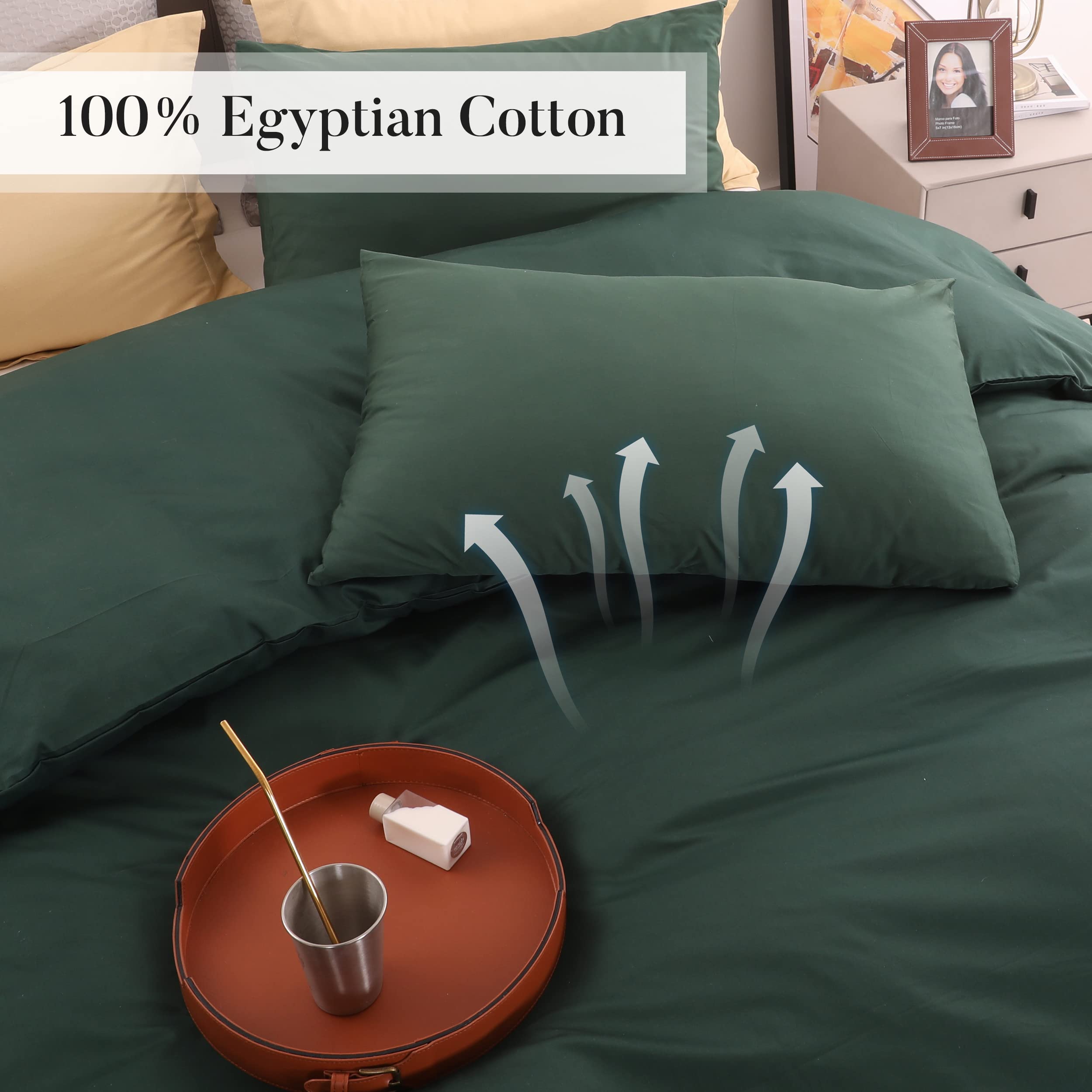 SNOWMAN Duvet Cover King Size,3 Pieces Bedding Sets,1200Thread Count 100% Egyptian Cotton Comforter Cover with 2 Pillowcases Ultra Soft&Breathable(Green,106x90Inches)