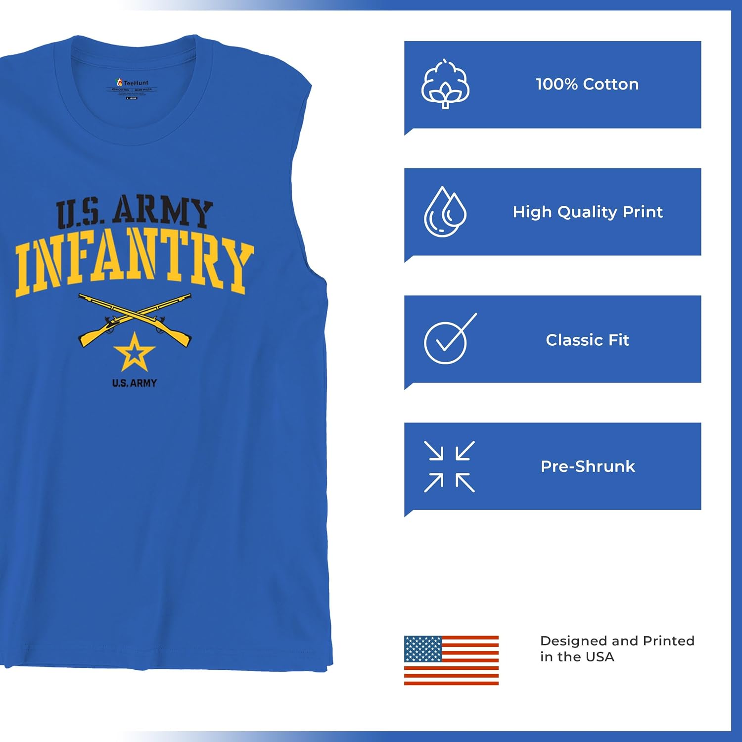 US Army Infantry Muscle Shirt Military Pride Veteran DD 214 Patriotic Armed Forces Soldier Gear Licensed Men's