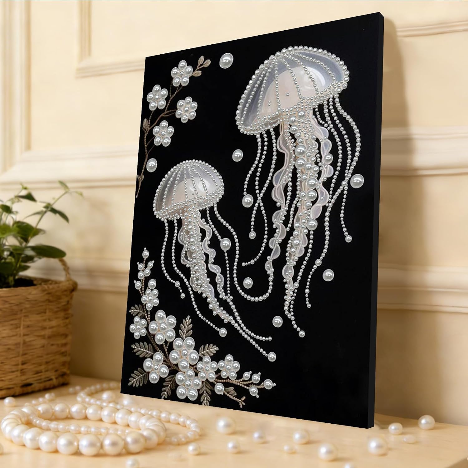 Jellyfish Pearl Diamond Art Painting Kit with Frame - Complete 30x40cm DIY Craft Set for Adults Home Wall & Room Decor Premium Resin Gems Easy & Fun Mindfulness Art Project Vibrant Bling-Bling Art