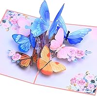 Vista 1 de Tarjeta emergente, tarjeta de felicitación 3D de mariposa y flor con sobre para cualquier ocasión, cumpleaños, día de la madre, aniversario, día