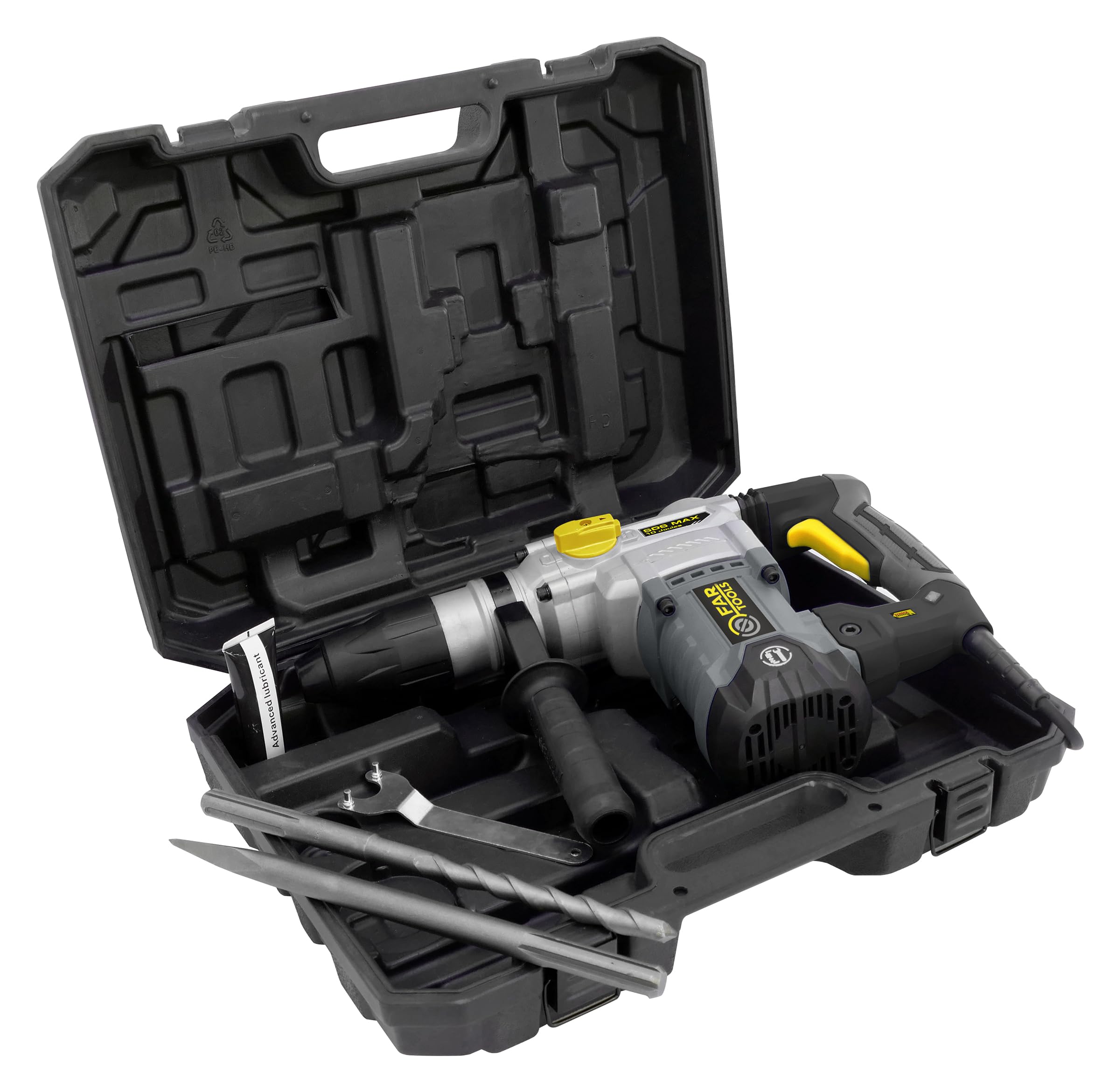 Fartools RH10 Marteau perforateur SDS MAX 1600W 10 Joules, 4 fonctions, vitesse 0-630tr/min, percussion 3800cps/min, poignée auxiliaire, mallette