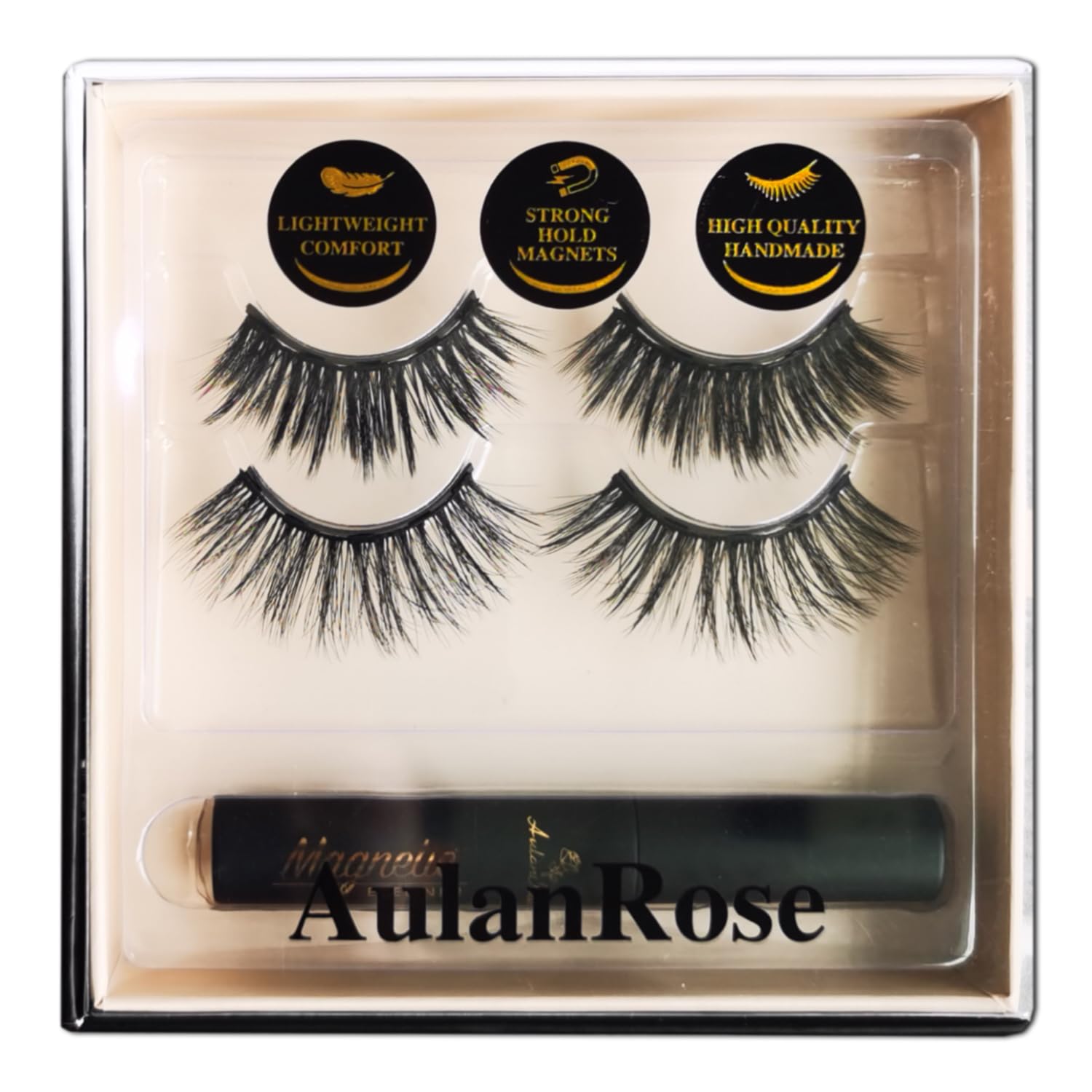 AulanRose Magnetic Eyelashes - Long Magnetic Lashes with Eyeliner, 60 Wears Reusable Full Volume Faux Mink Lashes, Dramatic, Round,Cruelty-Free & Vega
