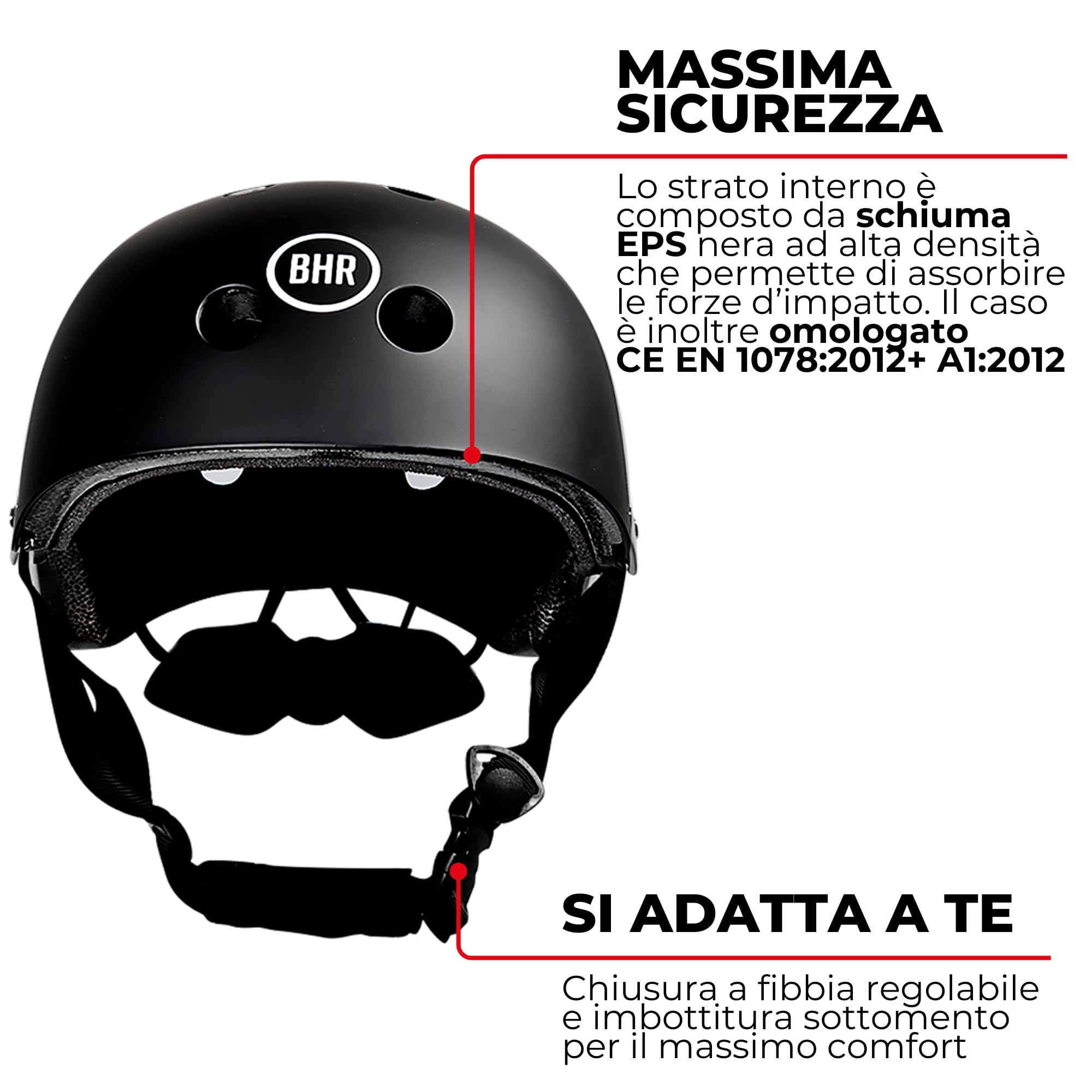 Casque 837 Urban de BHR pour Scooter électrique et Trottinette - Casque de Ville homologué CE pour Enfants et Adultes - Casque pour vélo, VTT, BMX, Skateboard, Roller