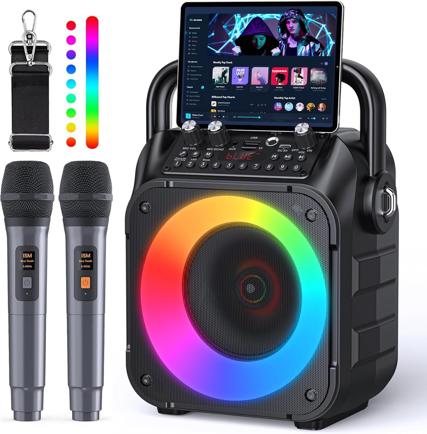 Amazon | スピーカーセット カラオケ 家庭用 拡声器 カラオケマイク 2 
