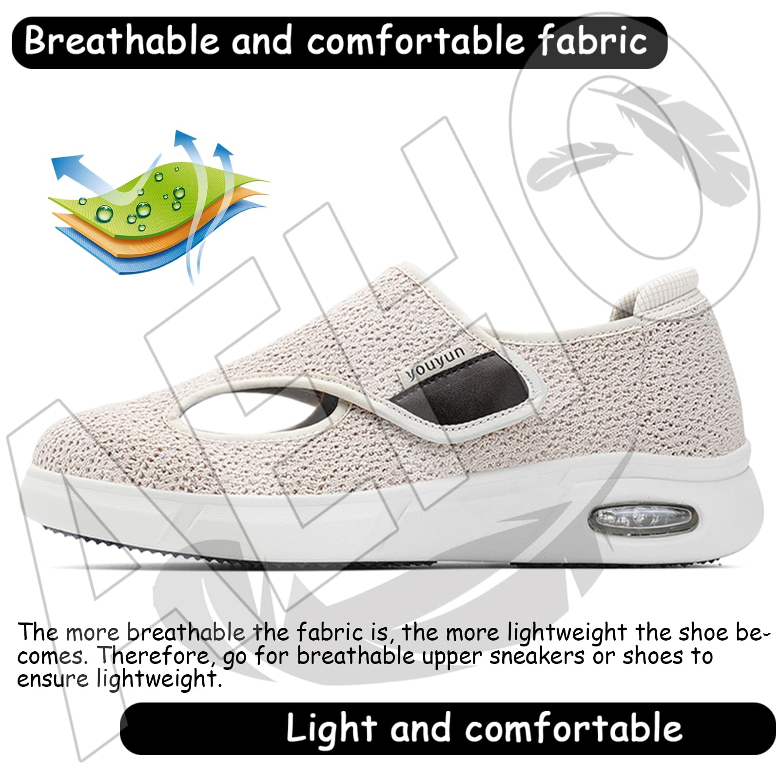 AEHO Zapatos para Pies Delicados Caminar Zapatillas Pie Diabetico Verano Hombre Mujer Ortopedico Enfermería Cómodas Ancho Especial Calzado pies Anchos Ortopédicos,Beige,40 EU