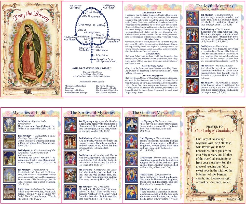 HanlinCC Glass Pearl Beads Our Lady of Guadalupe Epoxy Heart Metal Beads Rosary Necklace pack in Velvet Bag with Pray Card