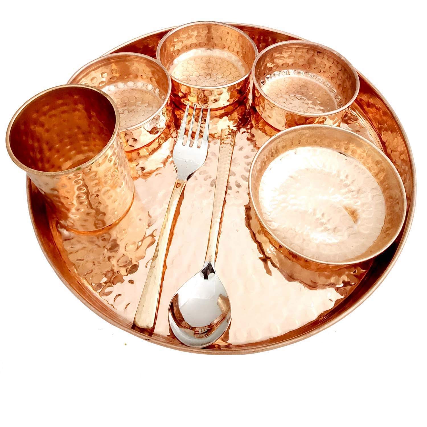 Thali en cuivre pur acier inoxydable service de table ustensile ayurvédique