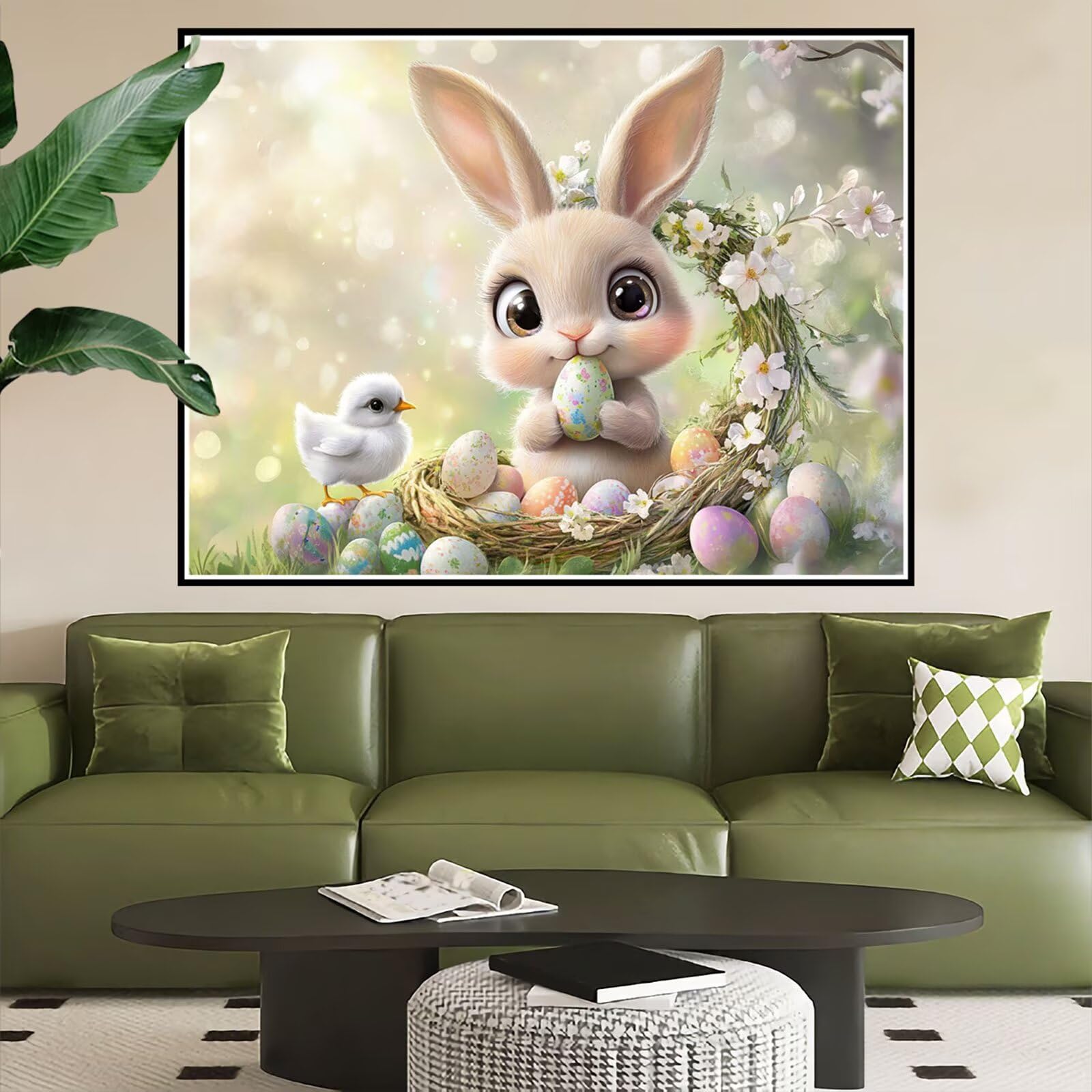 Peinture Numero Adulte Pâques Peinture Numero Lapin DIY Paint by Numbers Enfant Débutants Activité Manuelle kit avec Pinceaux et Peintures Acryliques, Loisirs Créatifs Femme Cadeau 50x70 cm 2W-419