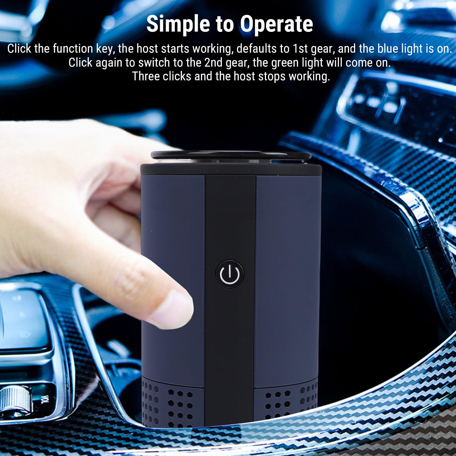 Qcwwy Purificatore D'aria Portatile per Auto, Purificatore D'aria con Ricarica USB Senza Fili con Flusso D'aria a 360 Gradi, Filtro HEPA per Rimozione Odori di Polvere di Fumo e Animali (blu scuro)
