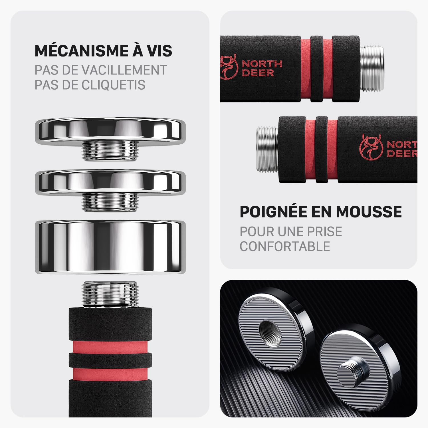 Northdeer Haltères en Acier 2,5kg 5kg 7,5kg 10kg 15kg 25kg - Haltères Réglables Ultra Compacts avec Poignée en Mousse – Sport à Domicile Gym Fitness Aérobic