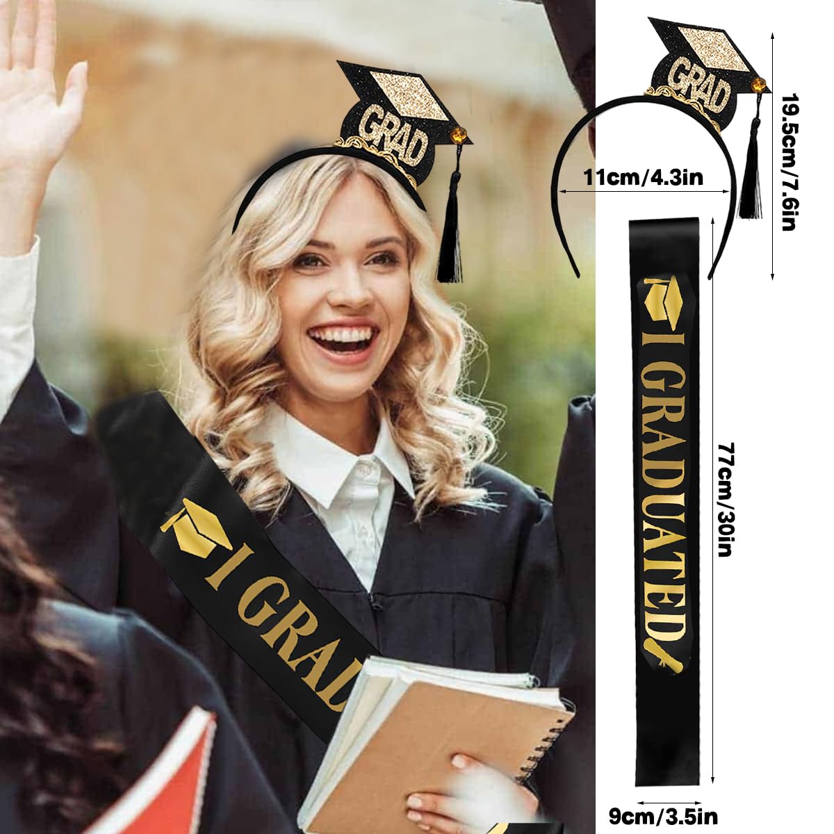 Amazon.com : BASEMMAHER Graduation Headband and Shoulder Straps for  Congrats Grad Party Supplies Bachelor Cap Headband with Doctoral Hat Black  Sash Satin Tassels Tiaras for Graduation Party Dress up Favor Photo :