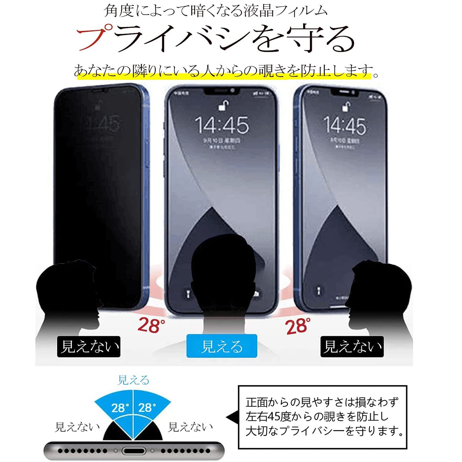 Amazon | DZHFU【2枚入り28°覗き見防止フィルム】 iPhone 13