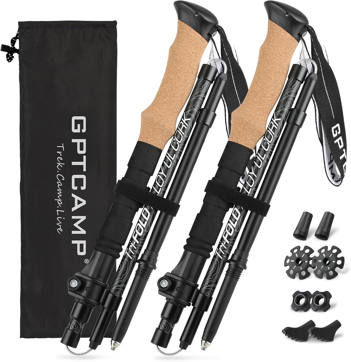 GPTCAMP Folding Trekking Poles 7075 Aluminum Lightweight for Travel