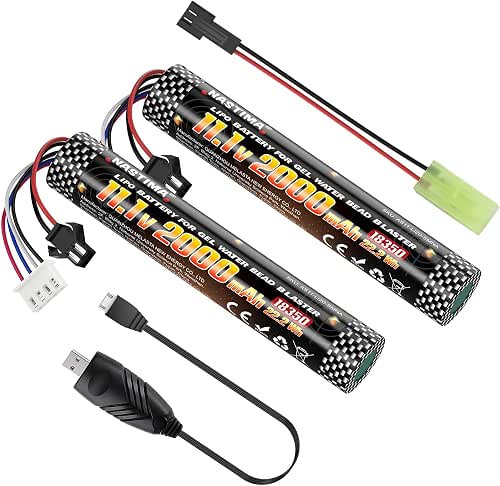 NASTIMA Airsoft Battery 11.1V 2000mAh SM2P Plug, Airsoft Gel Water