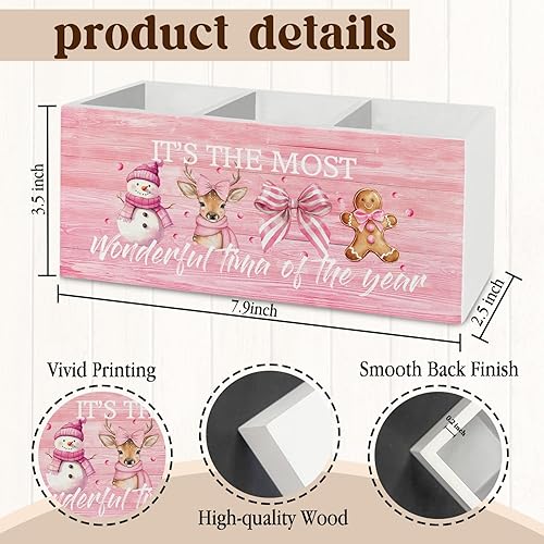 Miniatura 7 de Organizador de lápices de Navidad rosa para accesorios de escritorio, arco de coqueta preparada, muñeco de nieve, reno, pan de jengibre, caja de