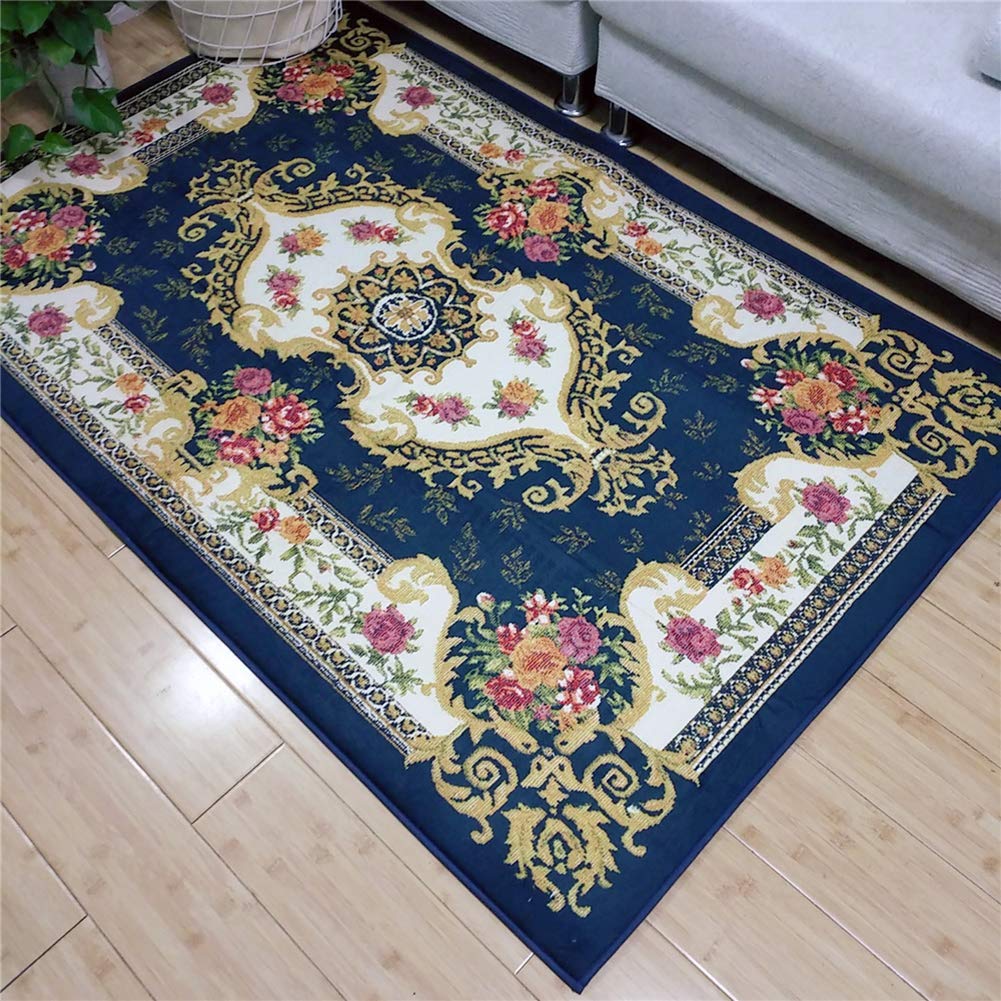 Tapis bleu oriental formel en velours doux 80x150cm pour salon