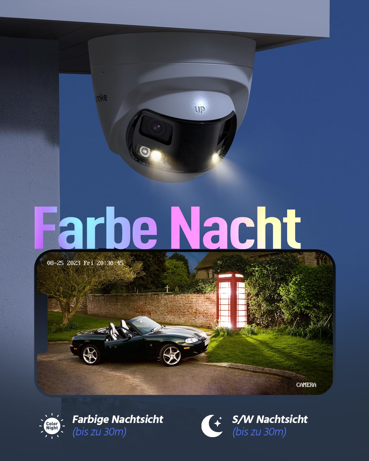 ANNKE 4K 8MP Dual-Objektiv PoE Überwachungskamera außen mit 180° Panoramaansicht, 2-Wege Audio, KI Personen-/Fahrzeugerkennung, 24/7 Aufzeichnung, Farb-Nachtsicht, IP67 Wasserdicht