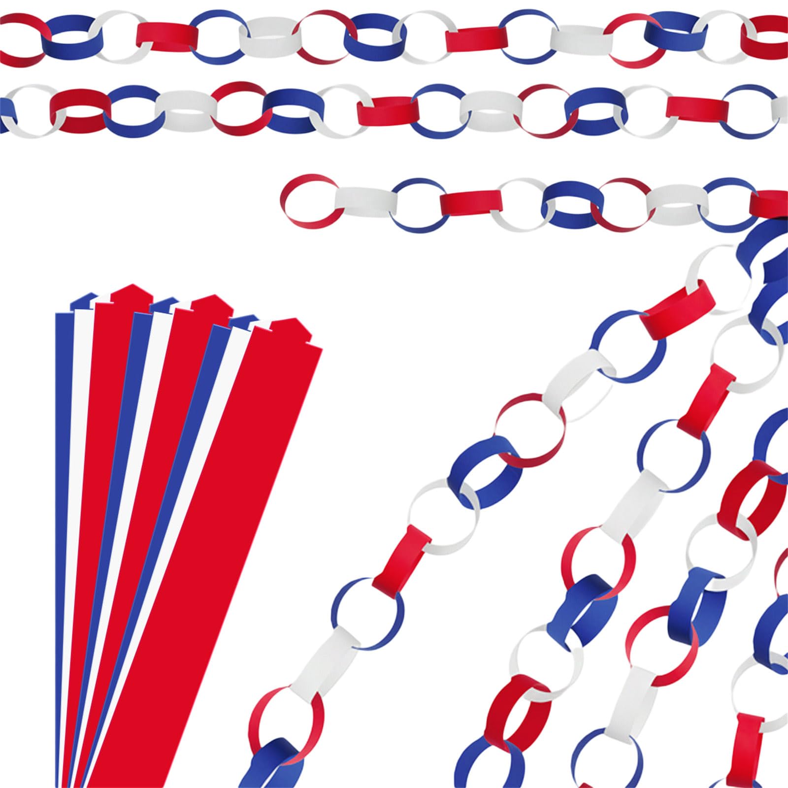 Qusinfc 600 Sheets Patriotic Paper Chain Decoration 7.9Inch Long Each for Holiday Decoration Independence Day Party Centerpeices Independence Day Party Decorations