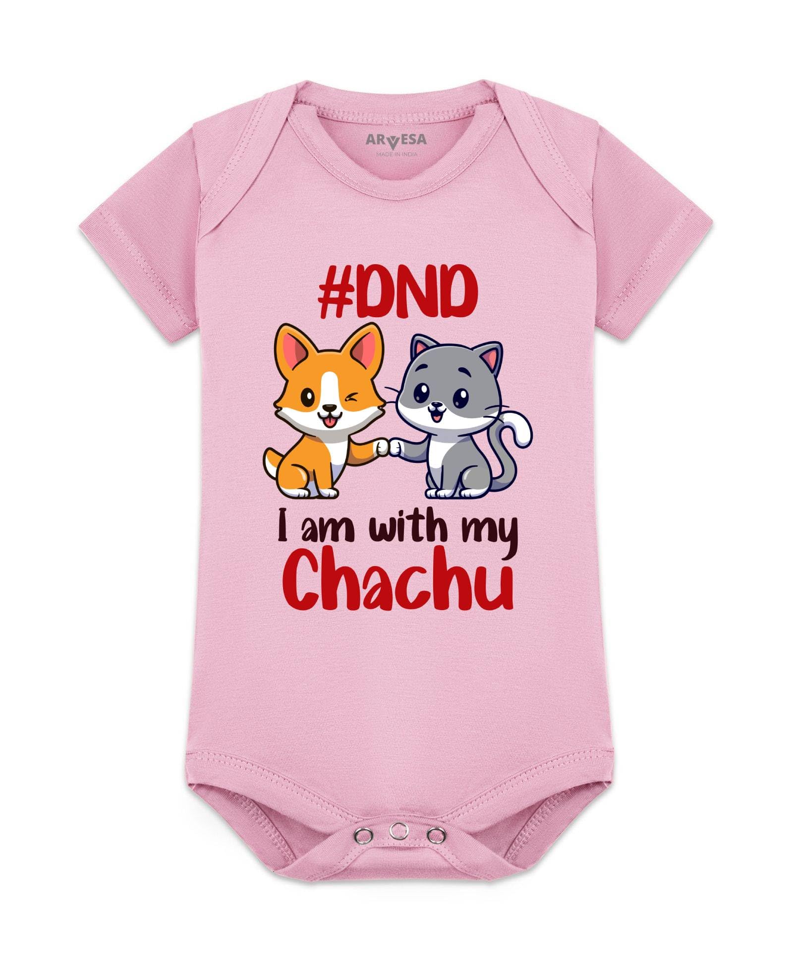 ARVESA Baby Romper Chachu Theme for Baby Boy and Baby Girl Cotton 0–12 Months Design No 1163 - Dnd I Am With My Chachu