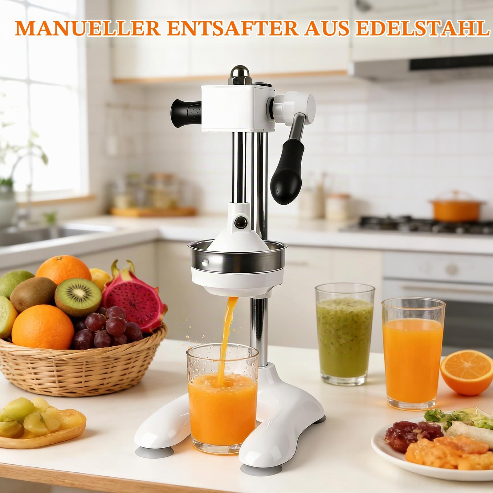 Saftpresse Manuell, Handpresse aus Edelstahl mit Zwei Druckplatten