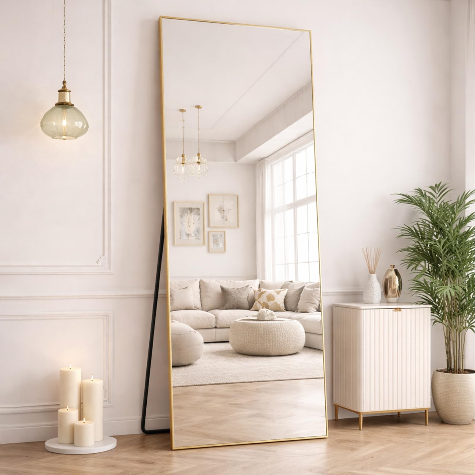 Rechteckig Ganzkörperspiegel Standspiegel mit Aluminium-Rahmen, Wand- & Bodenspiegel für Schlafzimmer Ankleidezimmer Flur Heimdekoration - Gold, 161x52cm | 64" L x 21" W