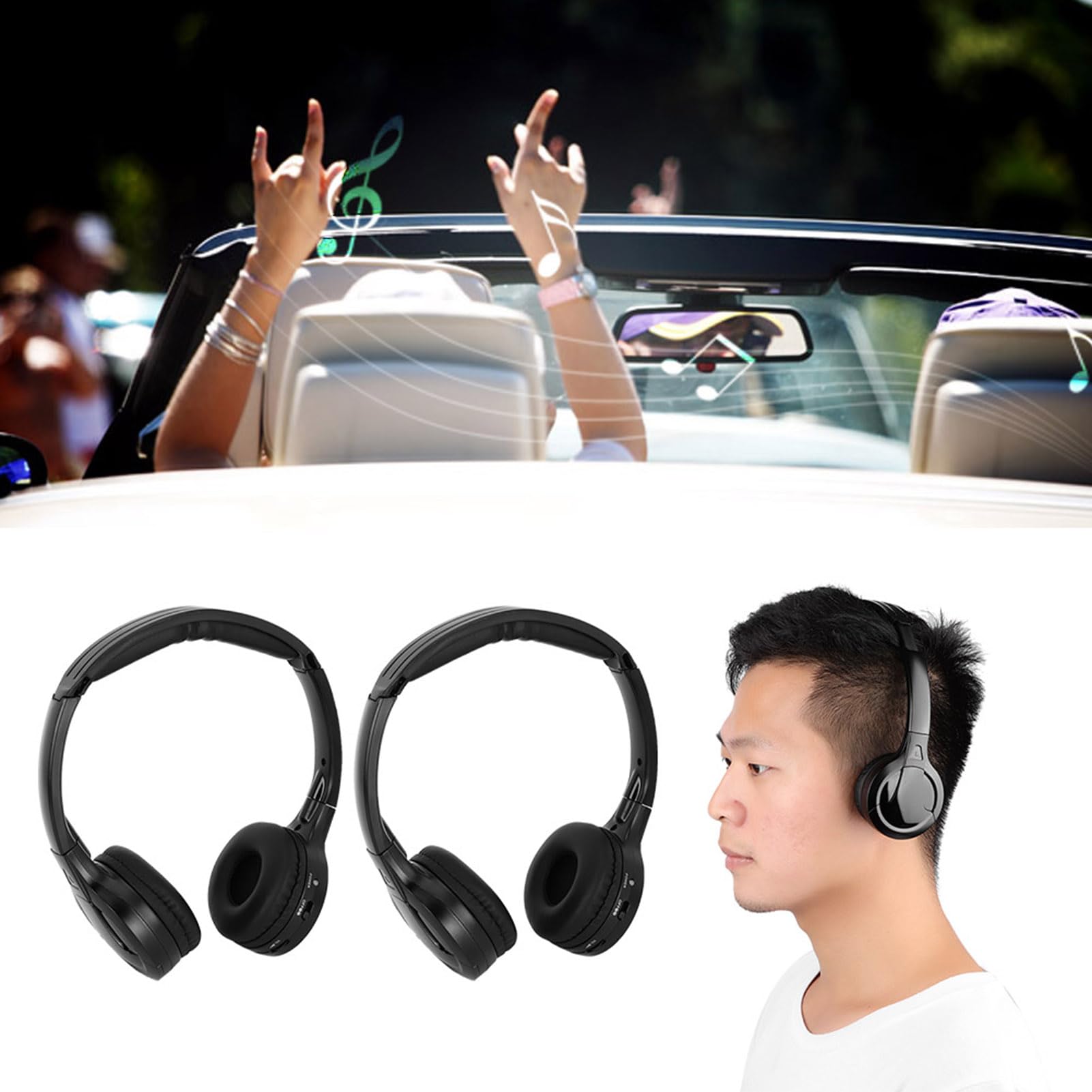 Pissente 2 Channel Cordless Infrared IR Stereo Audio Headphone Earphone for Car Headrest DVD