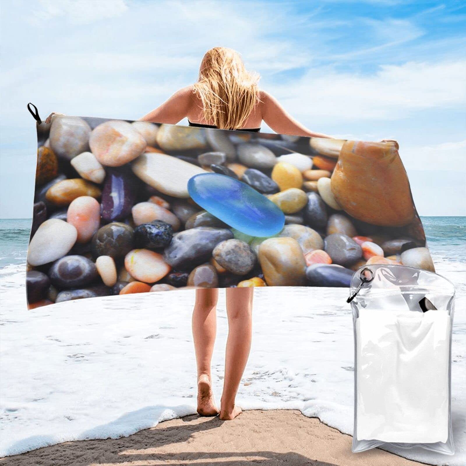 Lawenp Cobblestones Microfiber Beach Towel Adults Large Quick Drying Bath Towel Travel Towels with Pouch 31.5"x63"