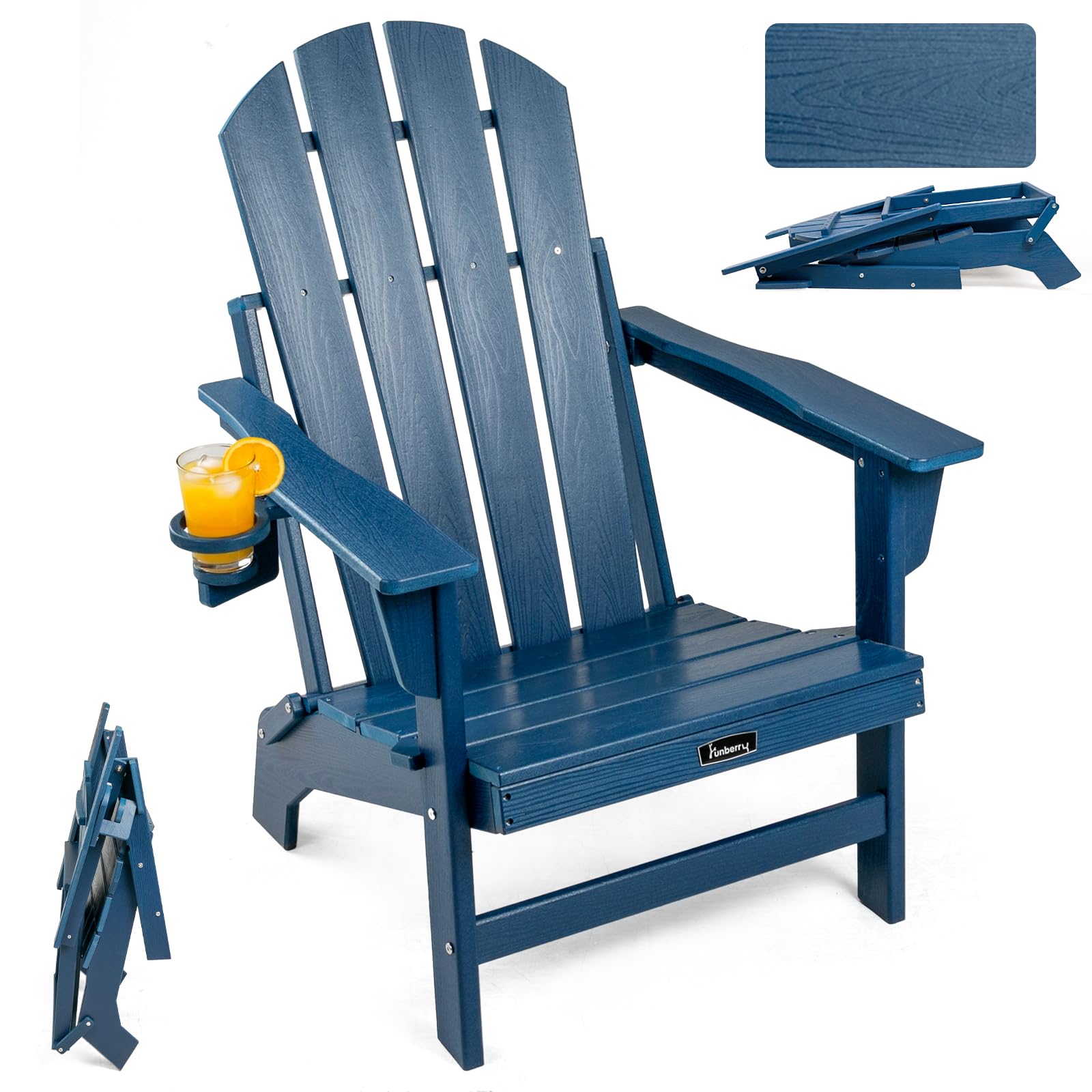 FUNBERRY Oversized Folding Adirondack Chair, Stable Fire Pit Chairs 400LBS