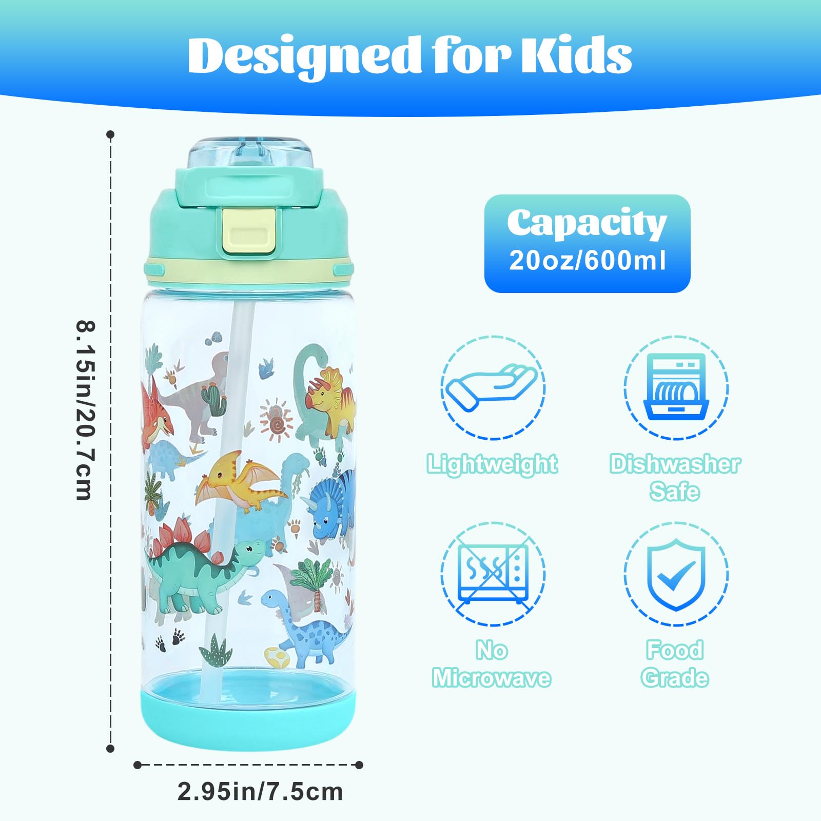 Bouteille d'eau personnalisée avec nom et paille en silicone pour les enfants Ca