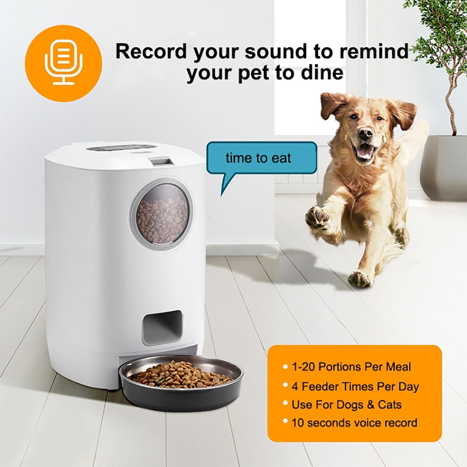 ERICAT Comedero Automático para Gatos, Dispensador De Comida para Perros con Temporizador Programable, Recordatorio De Grabación De Voz De 10s Y Cubo De Comida Extraíble, para Gatos, Perros Grandes