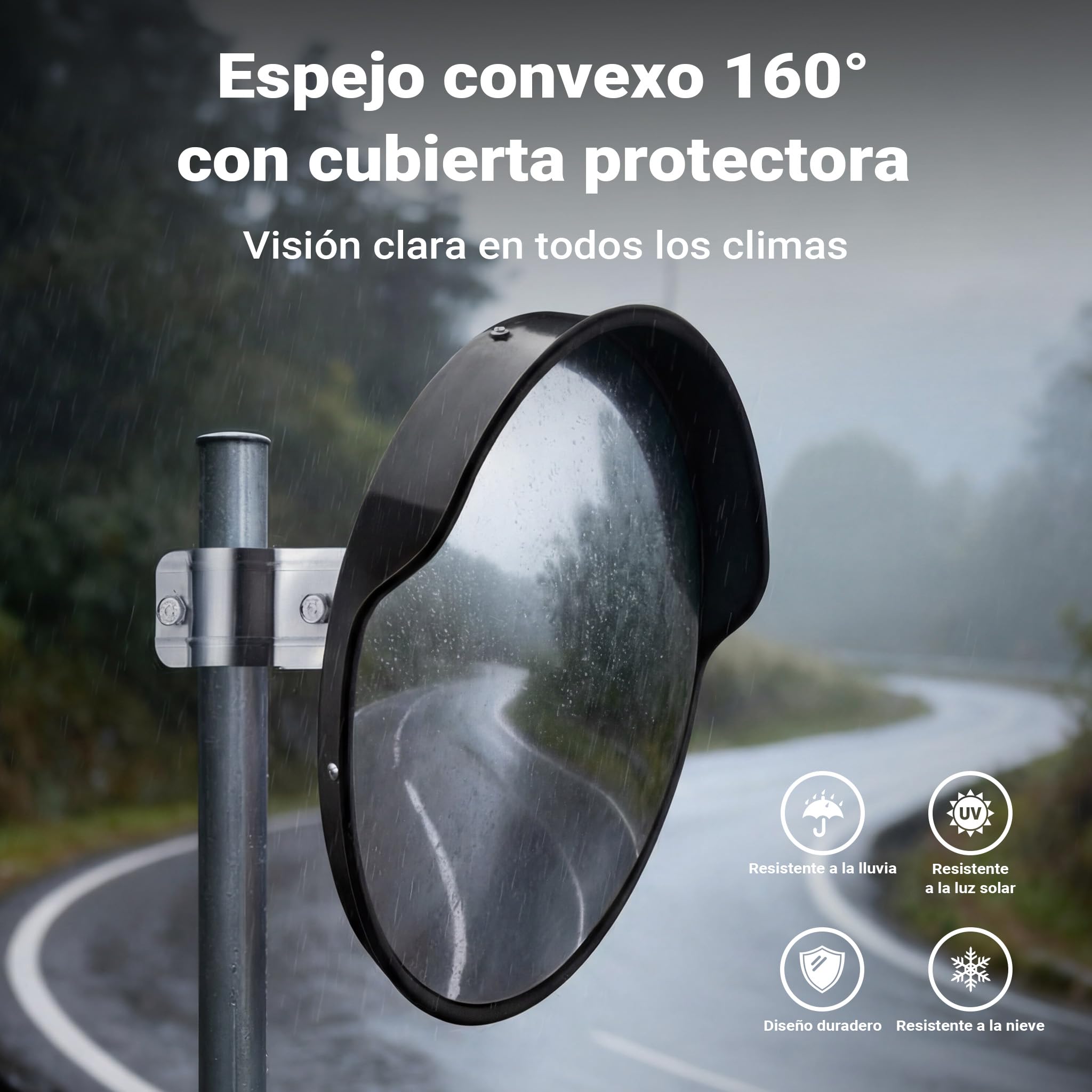 Wiltec Espejo de tráfico convexo 80 cm con cubierta protectora, color negro, espejo de seguridad redondo con campo de visión de 130°, diseño convexo para salidas, material de montaje incluido