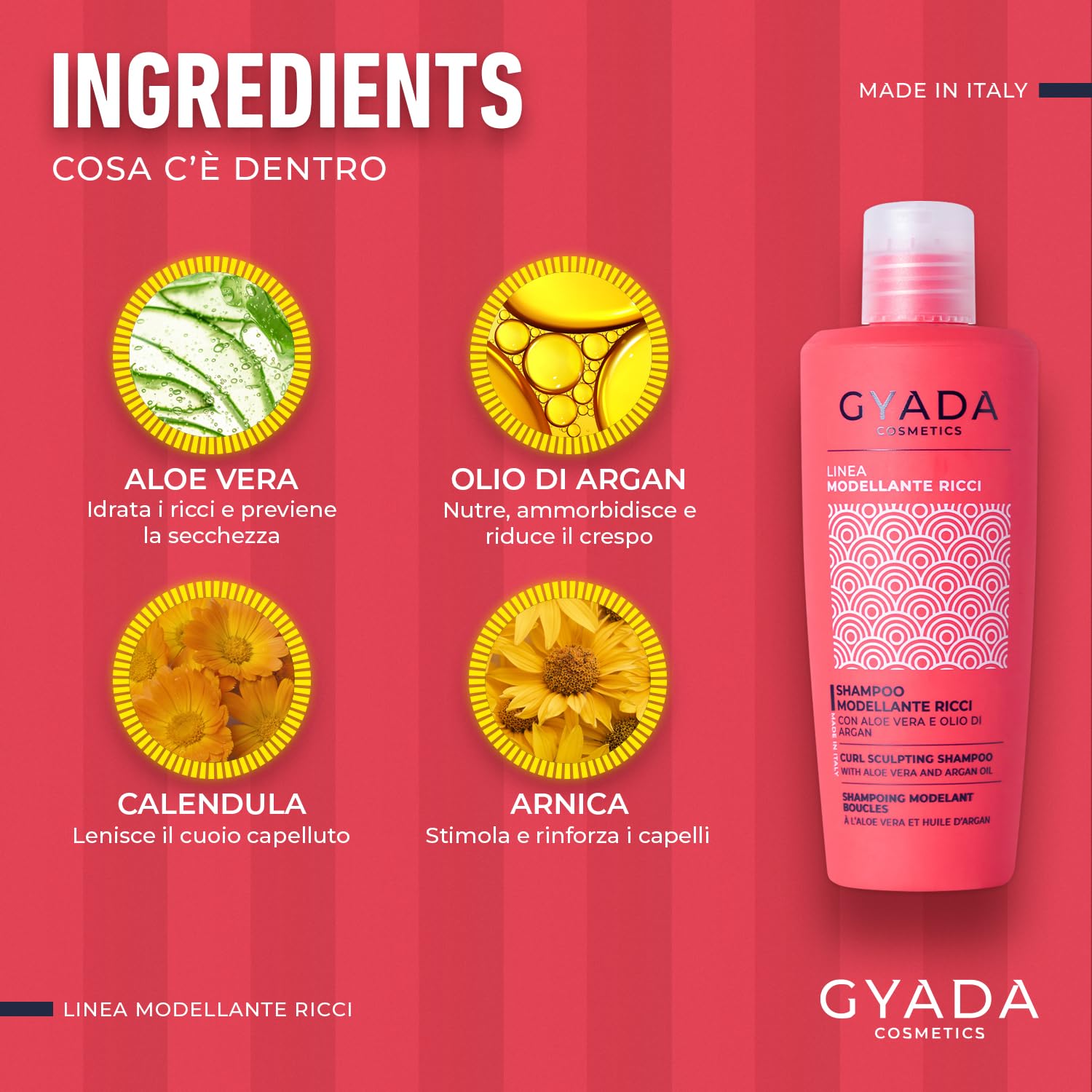 GYADA COSMETICS, Shampooing Modelant Bouclé, pour Cheveux Bouclés et Ondulés, Nettoyage doux, Hydratant, Élastifiant, Action Anti-frisottis, l’huile d’Argan, 250 ml