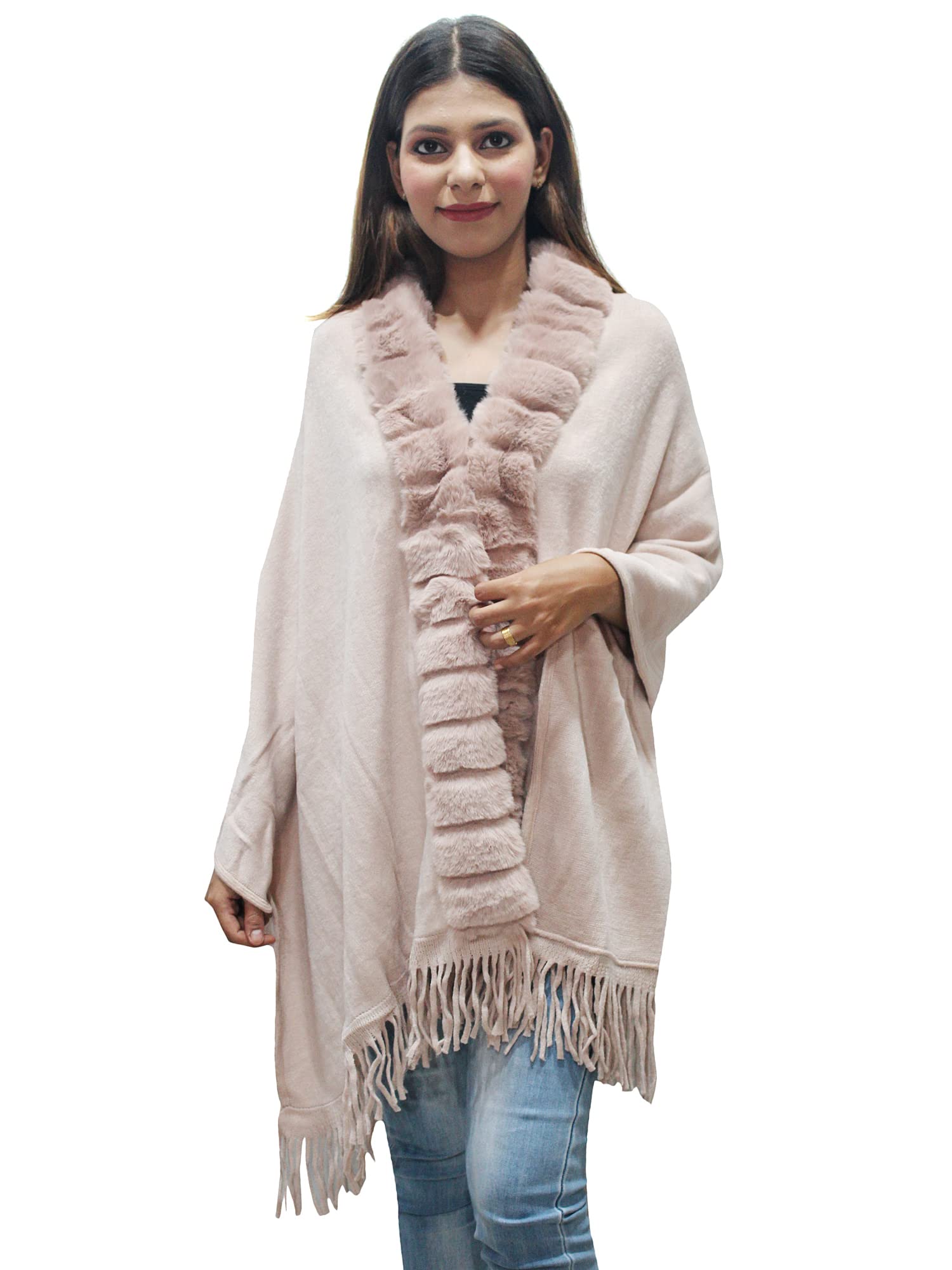 hautemoda Women Wollen Shrug Cape Poncho with Fur Designing for Winter-picture-38