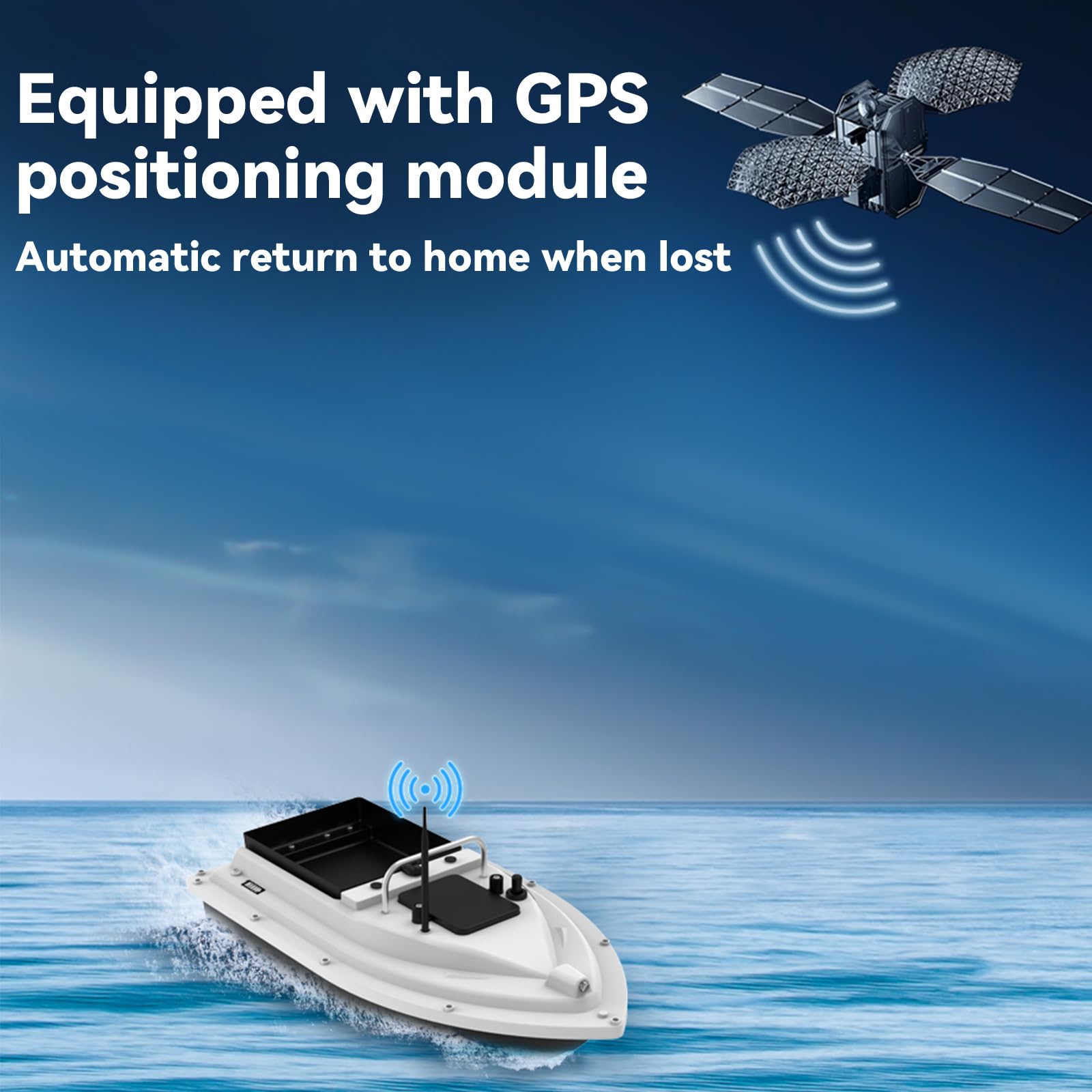 Łódź wędkarska GPS – pilot zdalnego sterowania 500 m, automatyczny powrót (niski poziom baterii/utraty sygnału), wodoodporna, podwójne baterie 5200 mAh, etui w zestawie
