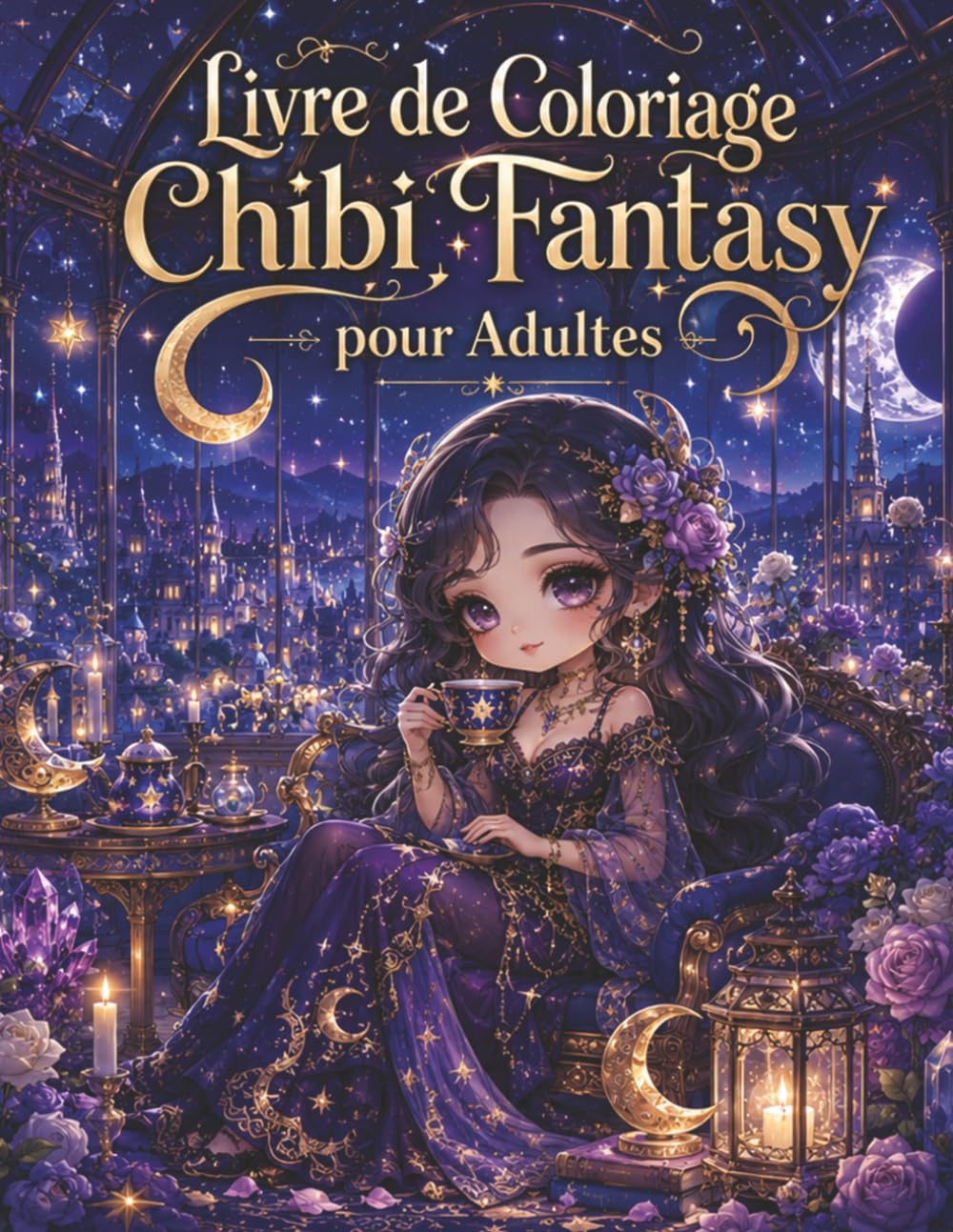 Livre de Coloriage Chibi Fantasy pour Adultes: Univers féérique, lanternes et héroïnes enchantées – 50 compositions détaillées pour rêver et créer