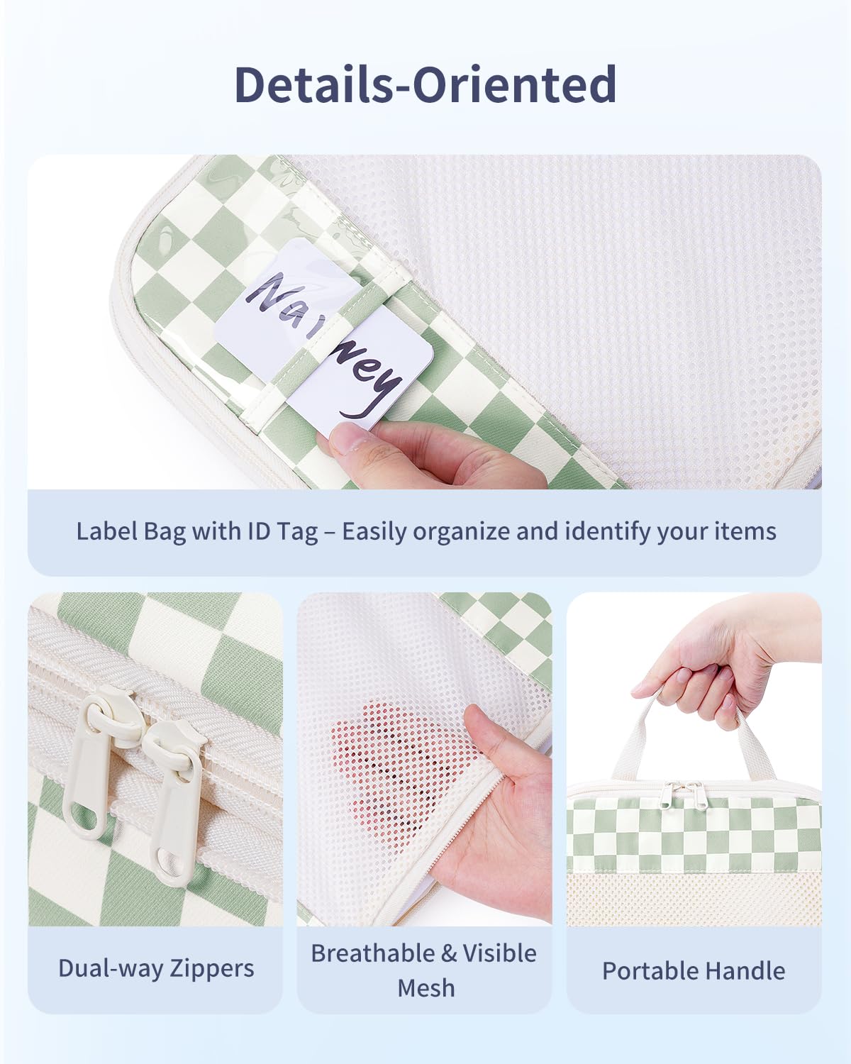 Narwey Organizer Valigia 5 Pezzi Packing Cubes Compression, Organizer Valigia Viaggio Compressione Salvaspazio, Organizer Viaggio Accessori Utili per Vestiti Scarpe Deposito (Scacchiera Verde Menta)