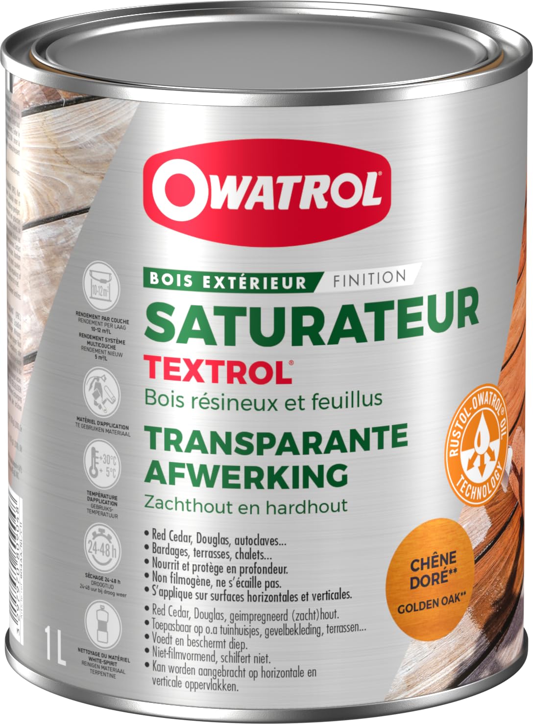 OWATROL-​TEXTROL®-​Saturateur extérieur bois résineux/​Autoclaves-​Chêne doré (ow11)-​1 litre