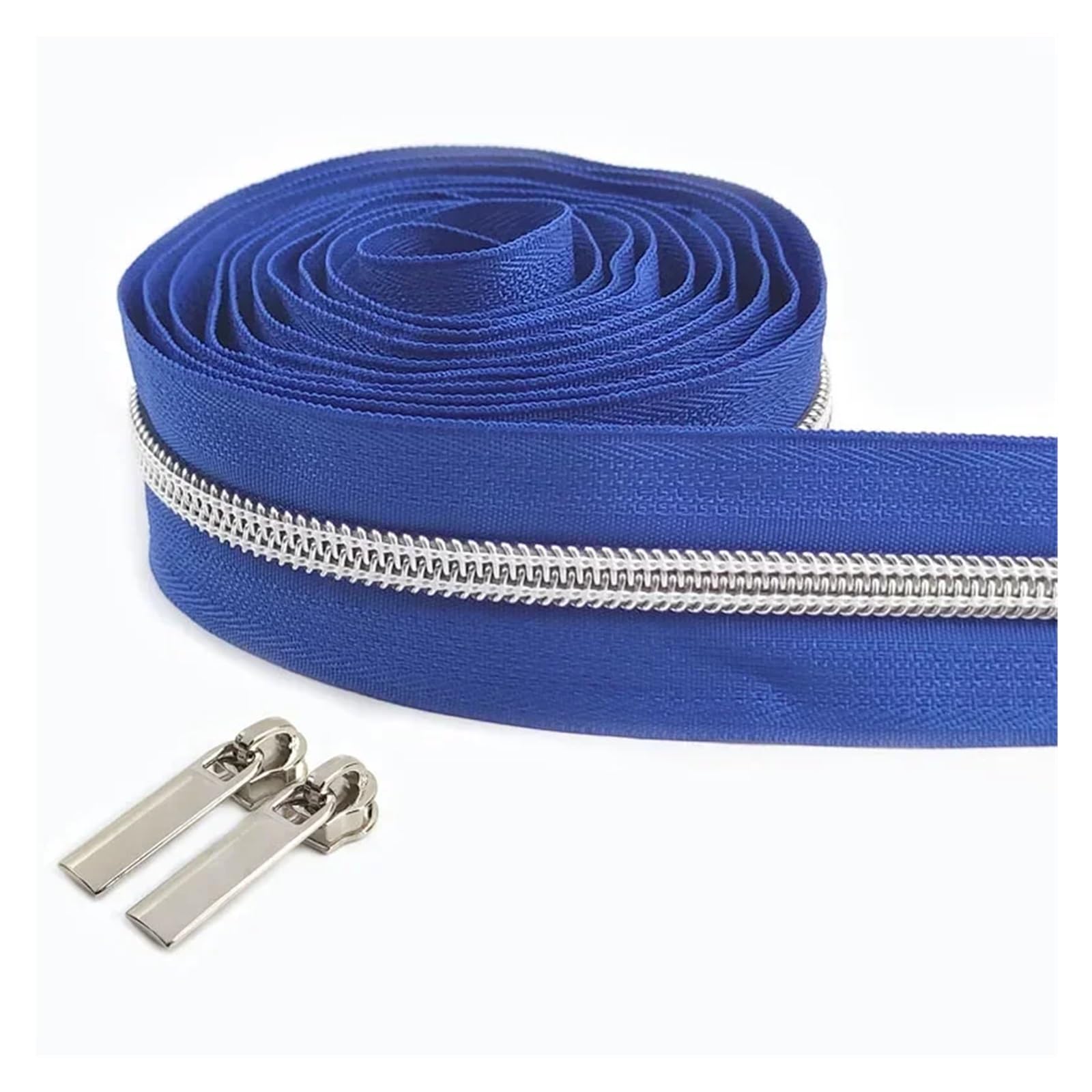 Zipper,Way Zip 2 Meters 5# Nylon Zipper Tapes+ 2Pcs Zipper Slider Pulls Bag Purse Pocket Coil Zippers Heads Decor Zip Repair Kit DIY Accessories Zips Clothing Garments(ZA419-25-Silver)